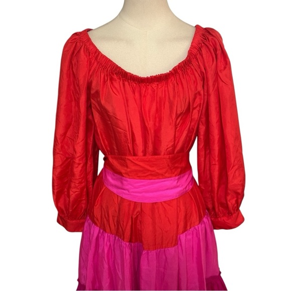 DNKY SILK Colorful Tiered Skirt Pink Orange Party 8 Bloomingdale’s Cruise Midi - Picture 5 of 10